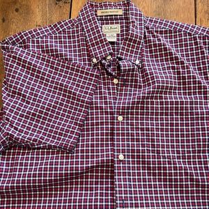 LL BEAN mens L button down dress Shirt Plaid Wrinkle Resistant short sleeve